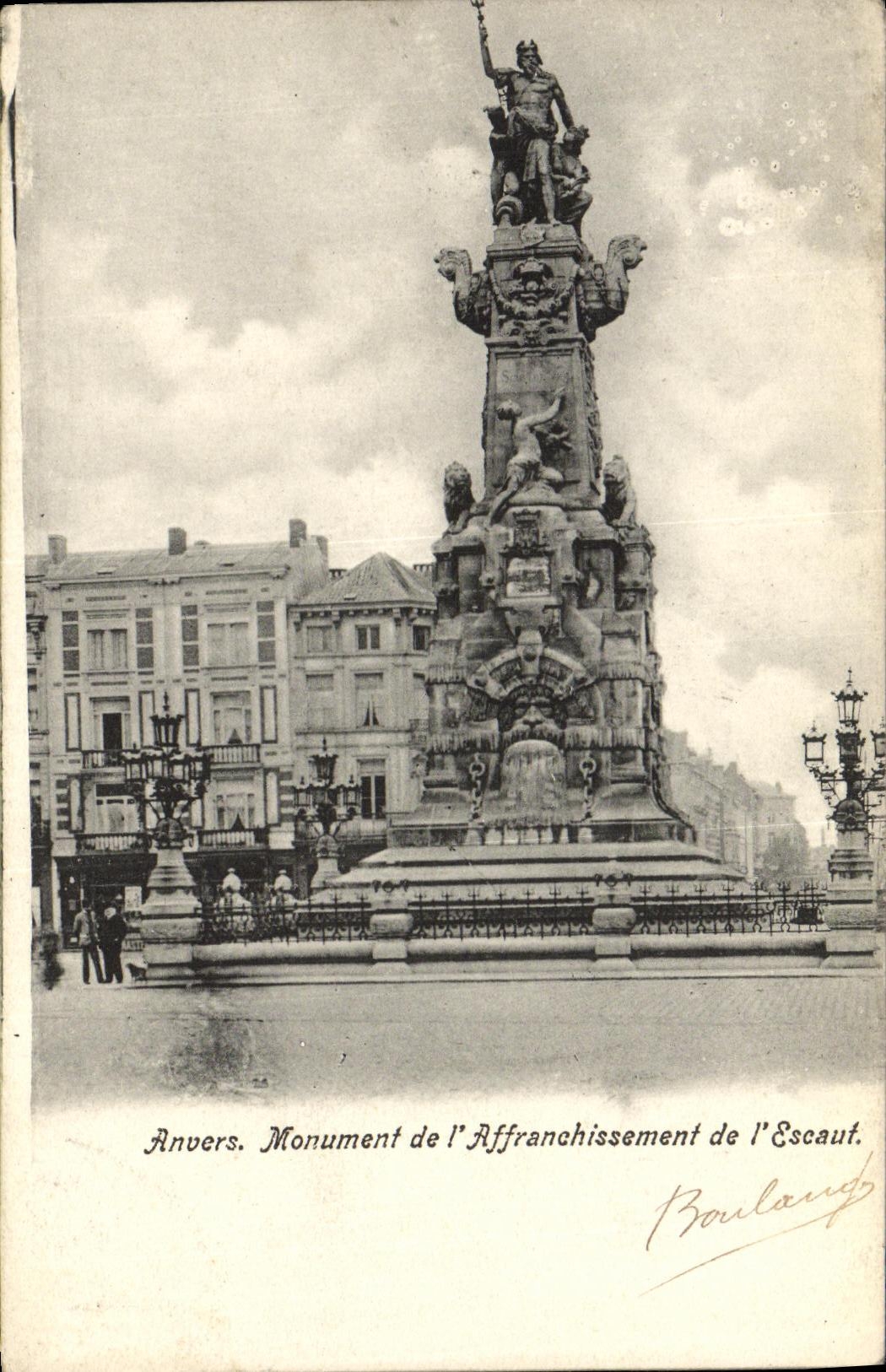 Monumento de Amberes de la POSTAL de la VENDIMIA de L que estampa de L el Scheldt