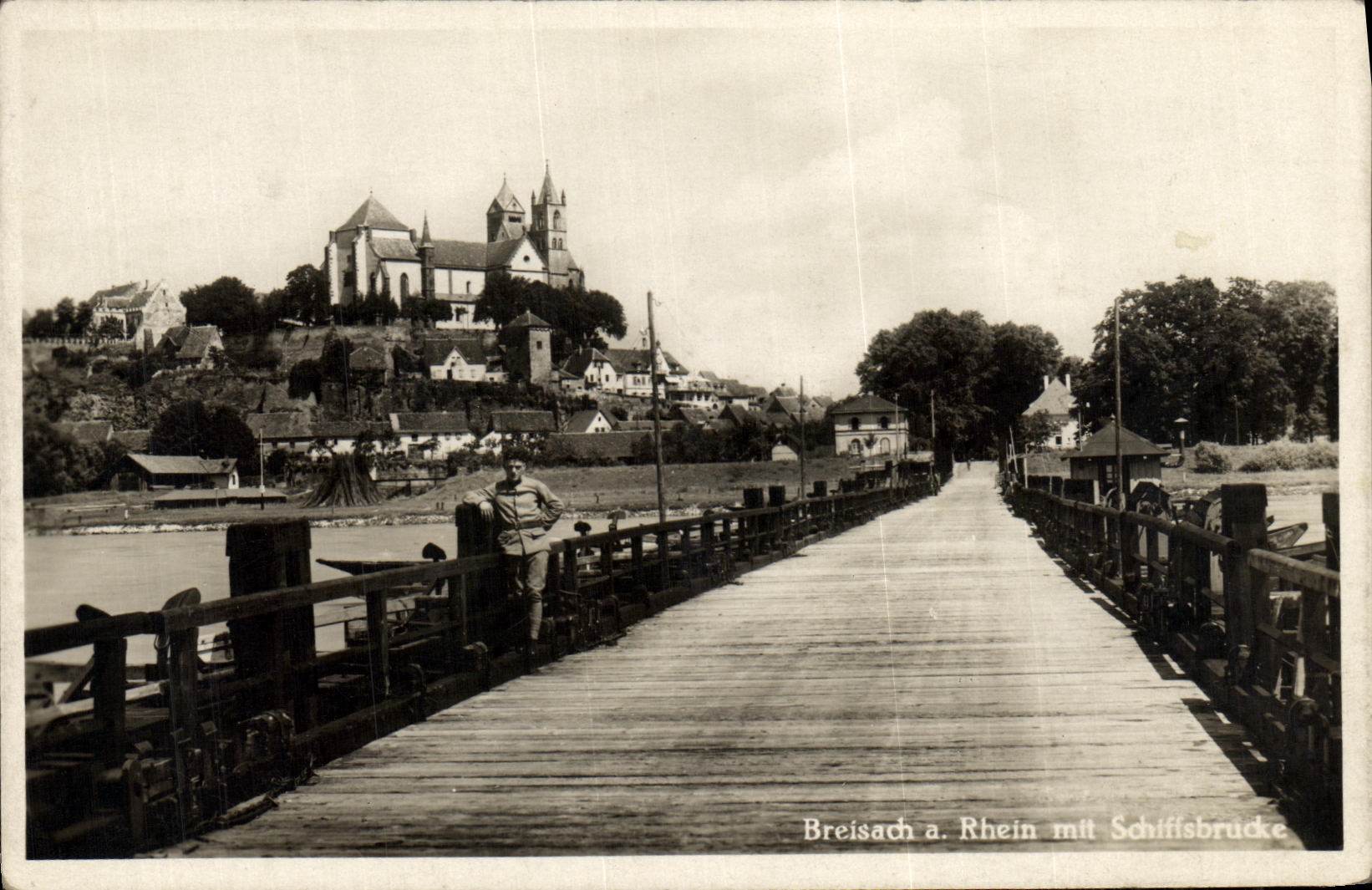 VINTAGE POSTCARD Breisach has Rhein put Schifisbrucke