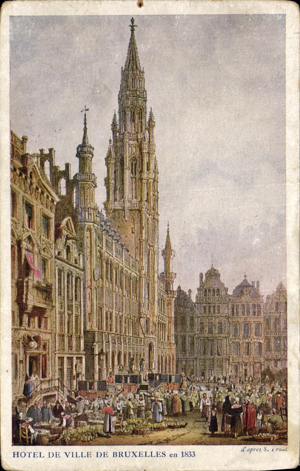 Ayuntamiento de la POSTAL de la VENDIMIA Bruselas en 1833