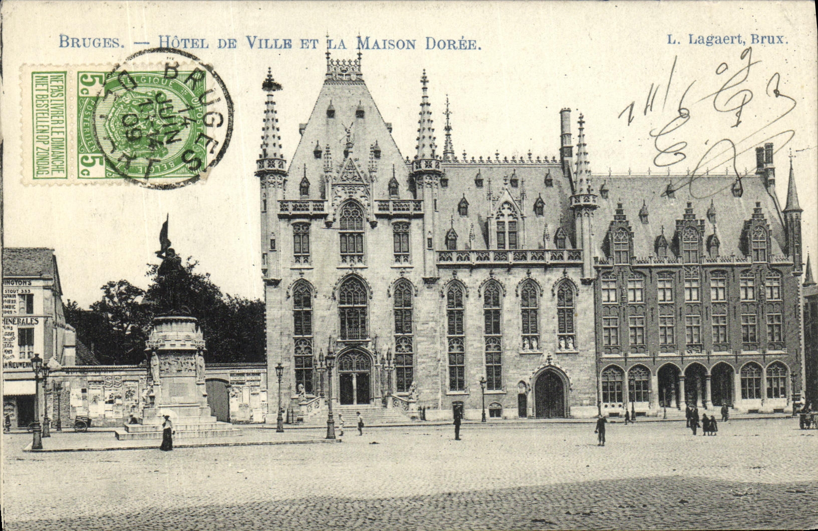 VINTAGE POSTCARD Bruges Town hall And the House Golden