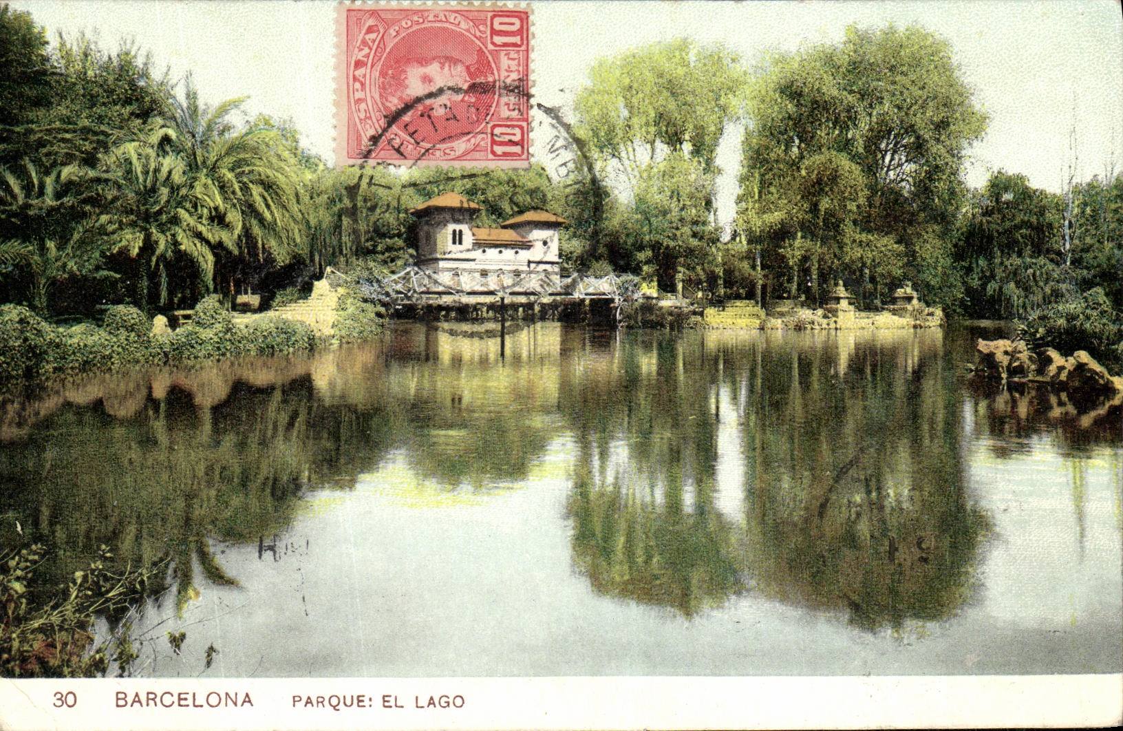 VINTAGE POSTCARD Barcelona Parks El Lago