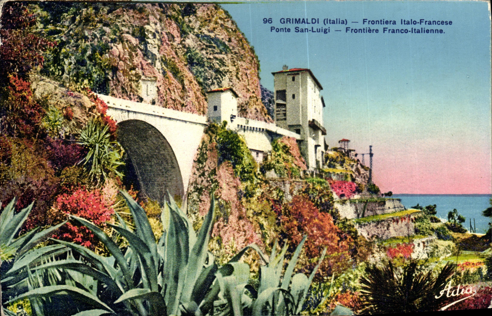 Pez gordo San Luis de Grimaldi Frontiera Italo Francese de la POSTAL de la VENDIMIA