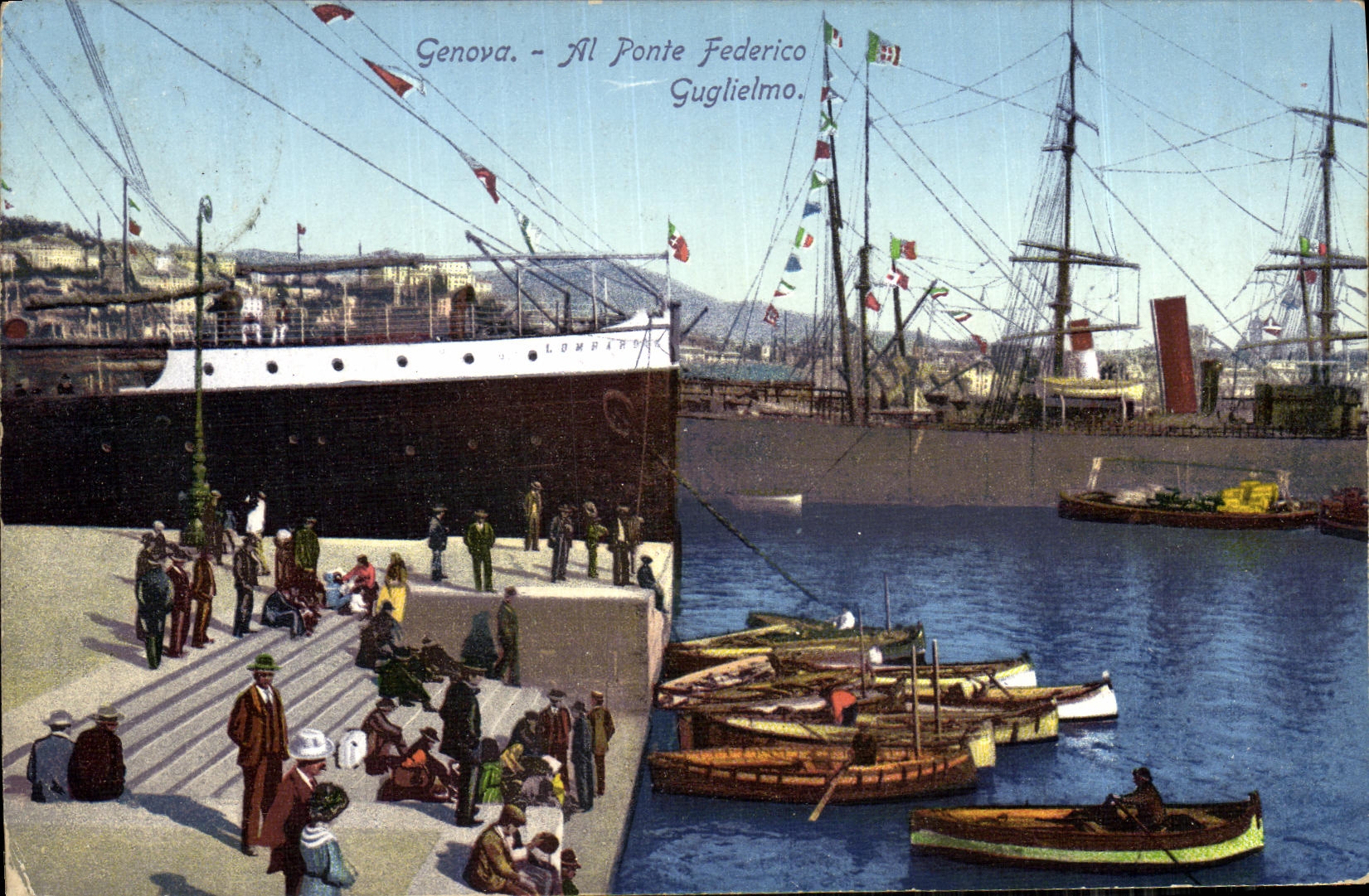 Barcos de Federico Guglielmo del pez gordo del Al de Genova de la POSTAL de la VENDIMIA