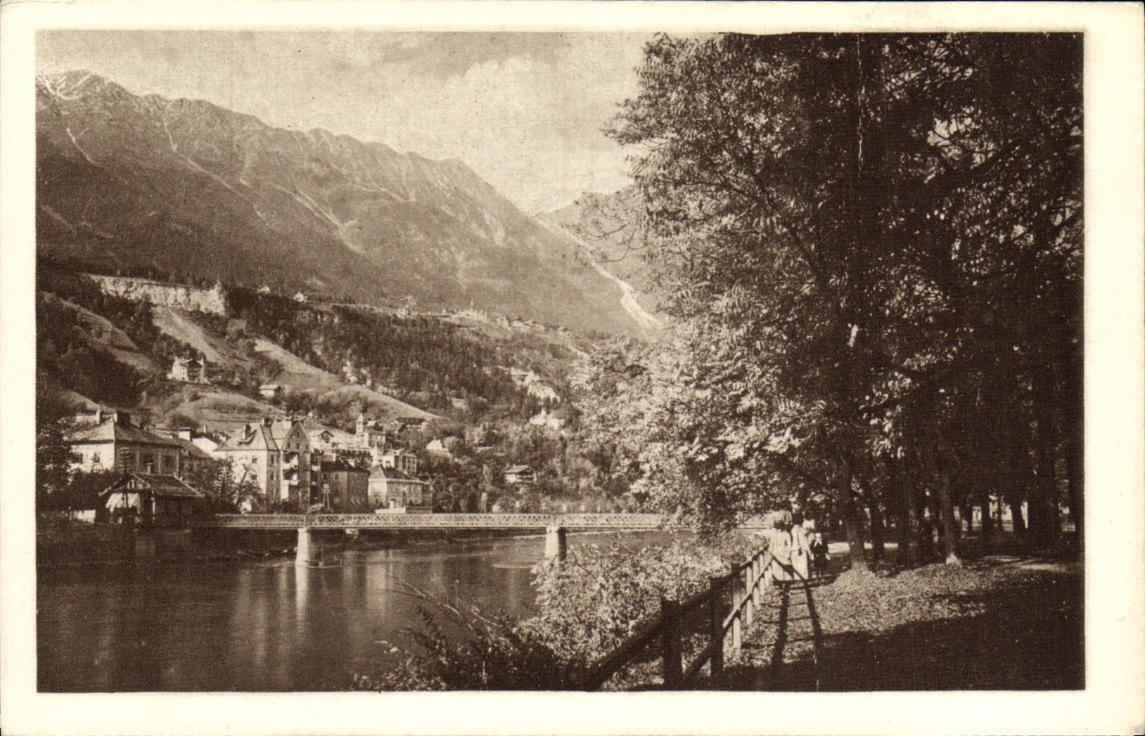VINTAGE POSTCARD Innsbruck Innsteg und Innqual MIT Holting und Hungerburg