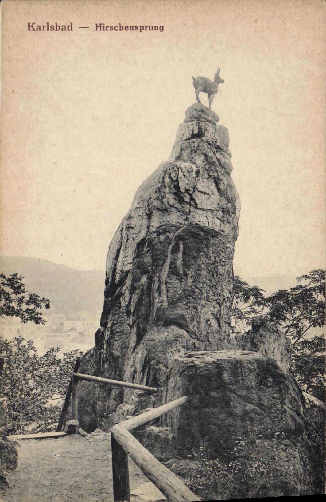 VINTAGE POSTCARD Karlsbad Hirschensprubng