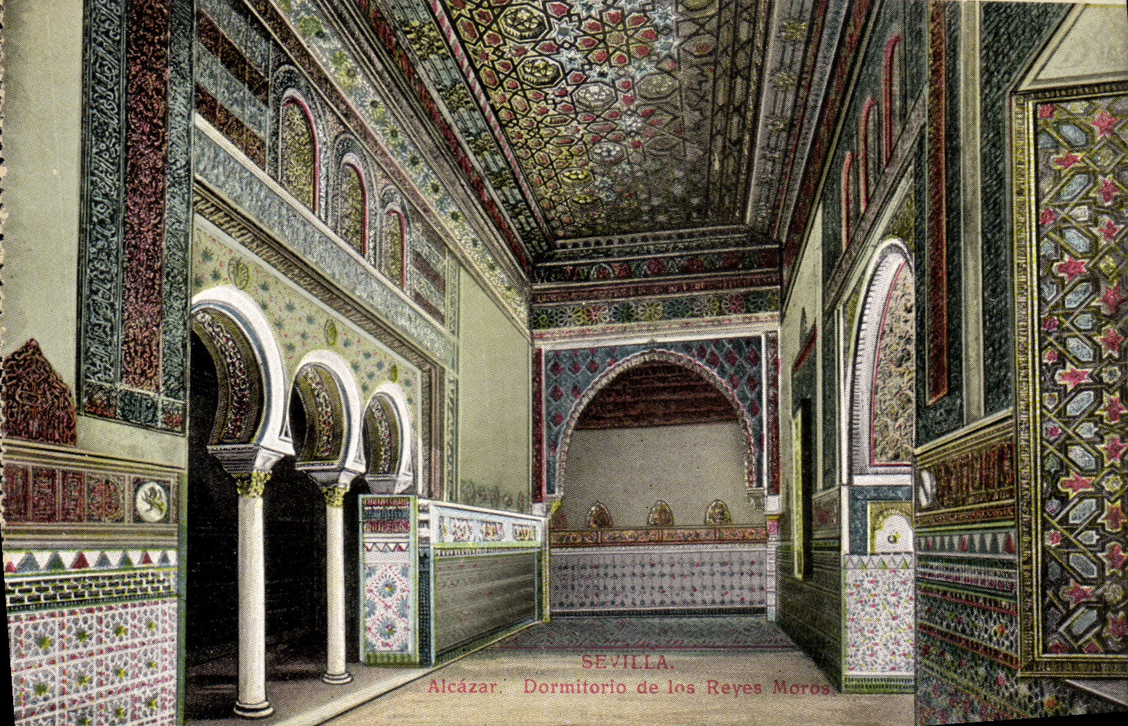 Alcazar Dormitorio de Sevilla de la POSTAL de la VENDIMIA de los Reyes Moros