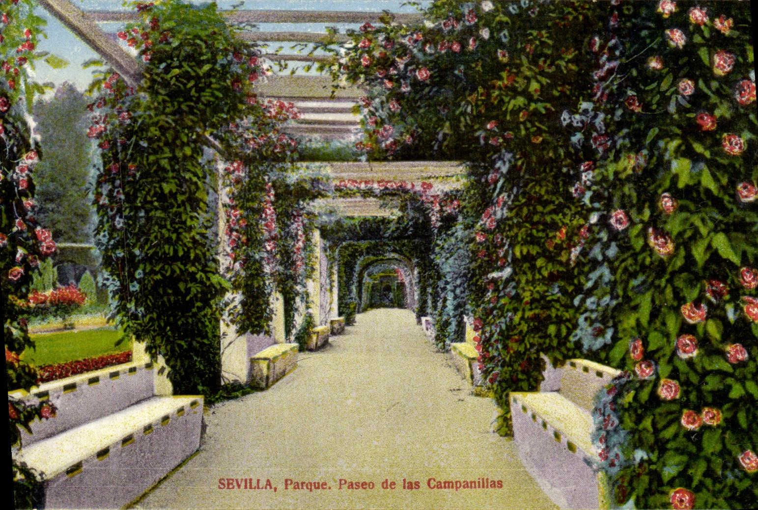 VINTAGE POSTCARD Sevilla Parks Paseo of mow Campanillas