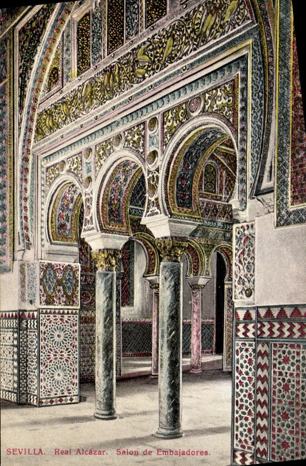 VINTAGE POSTCARD Sevilla Real Alcazar Living room of Embajadores