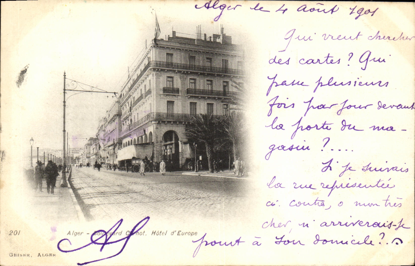 Bulevar del hotel D Europa Carnot de Argel de la POSTAL de la VENDIMIA