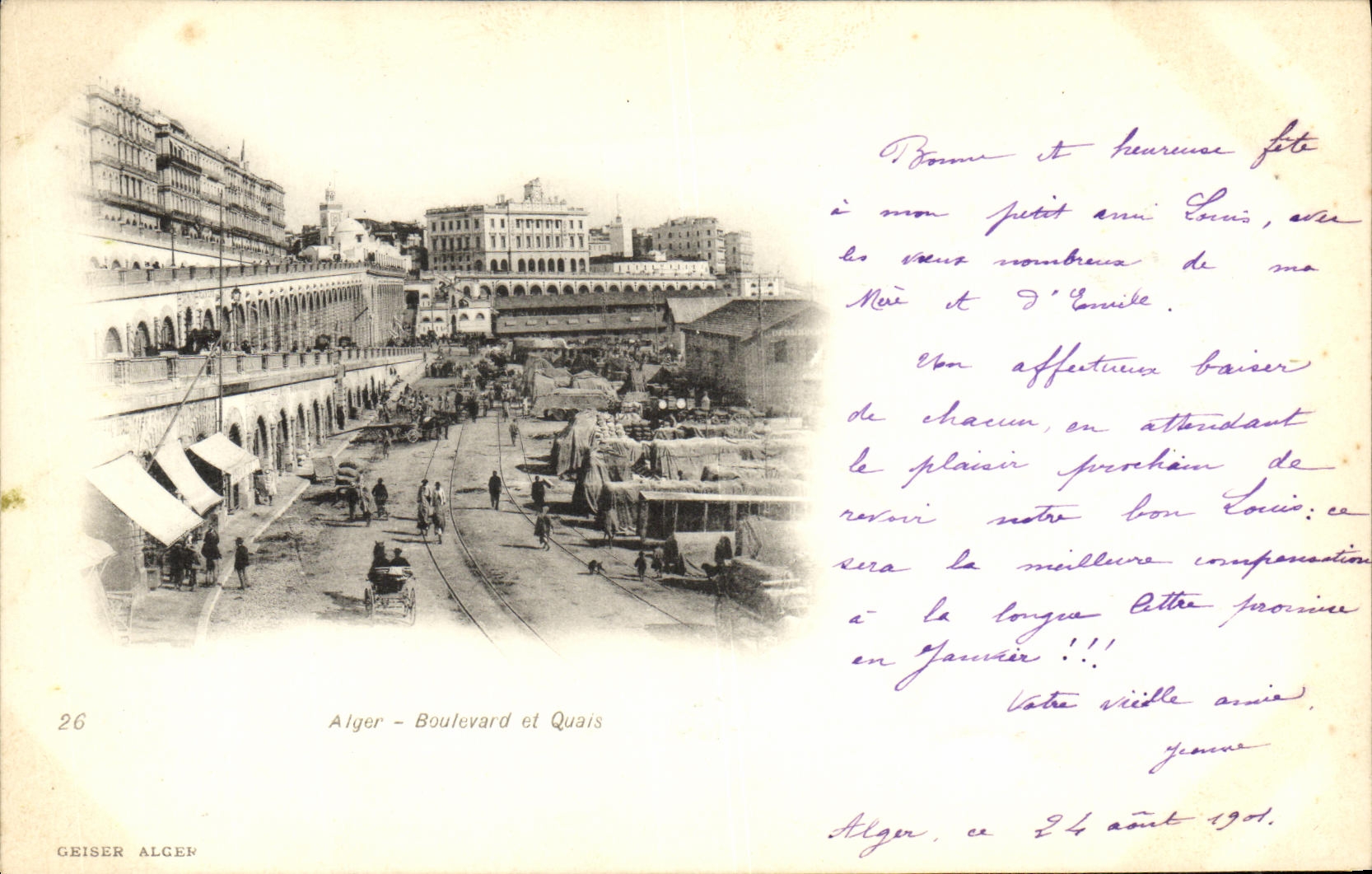 Bulevar y muelles de Argel de la POSTAL de la VENDIMIA