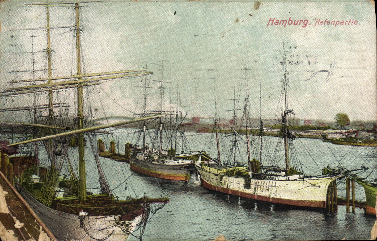 CPA Hambourg Hafenpartie Bateaux
