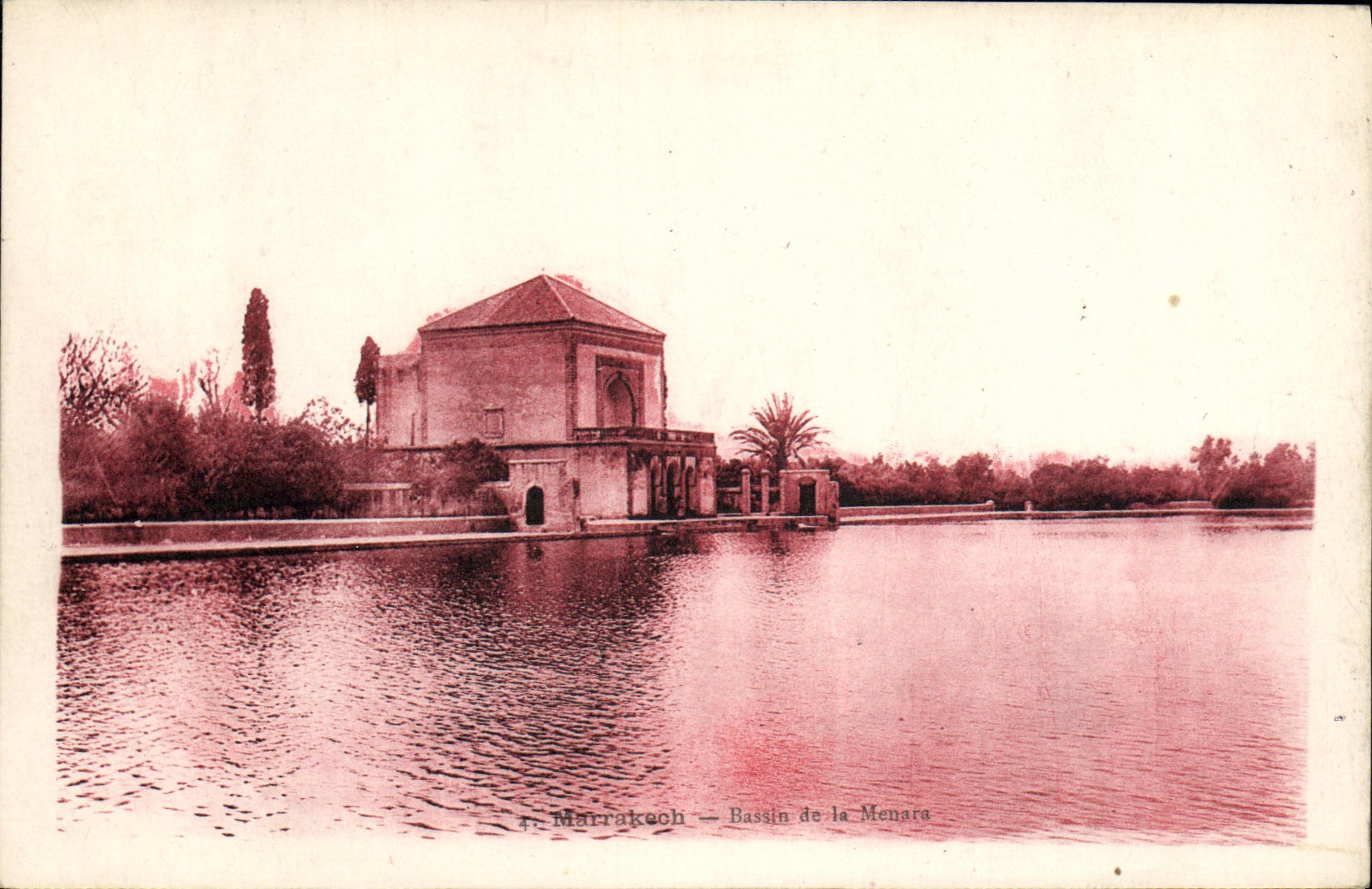 VINTAGE POSTCARD Marrakech Bassin of will menara