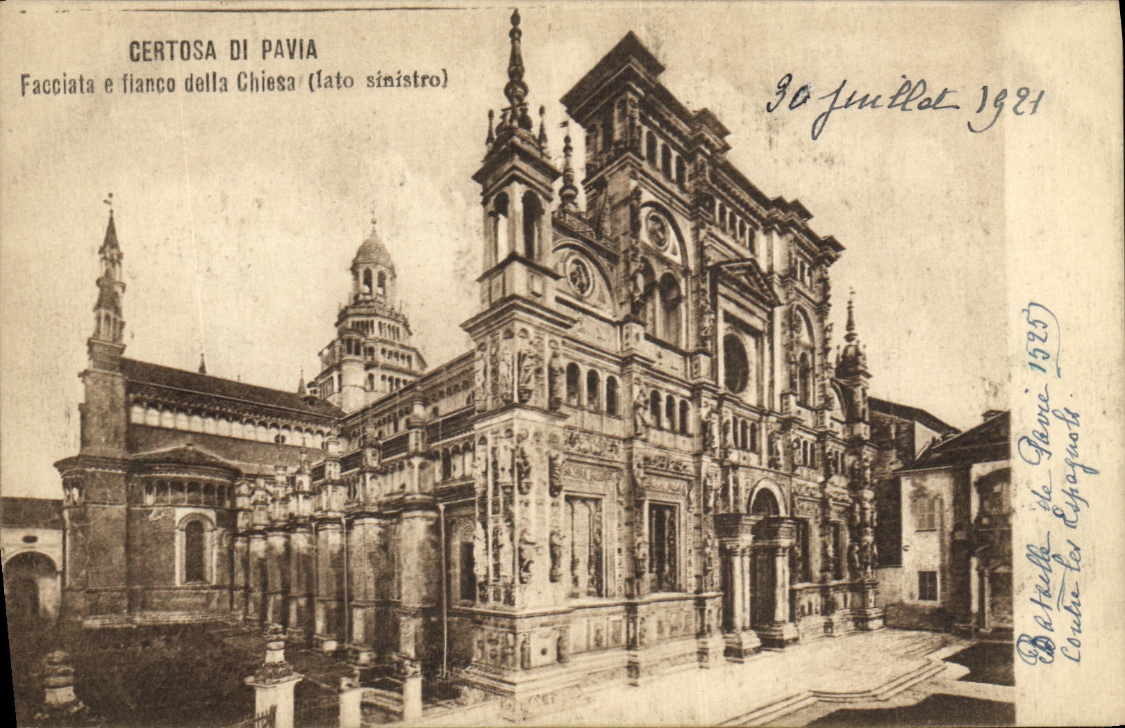 VINTAGE POSTCARD Certosa di Pavia Facciata E Itanco della Chiesa