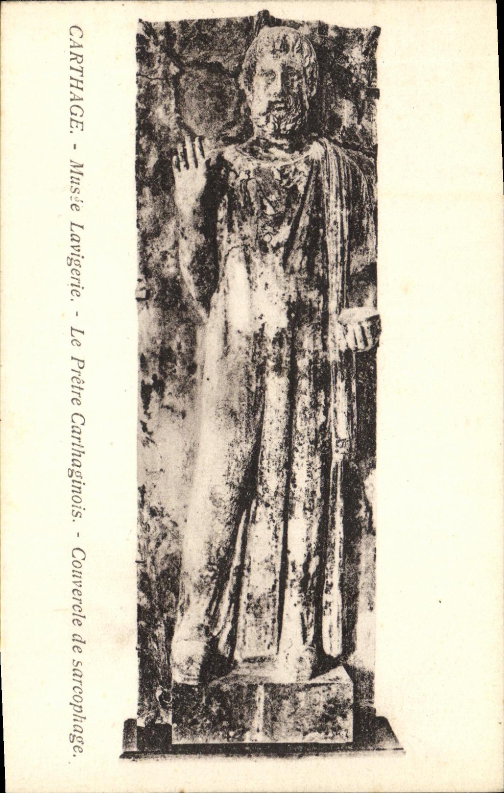VINTAGE POSTCARD Carthage Lavigerie Museum the Carthaginian Priest Lid of Sarcophag