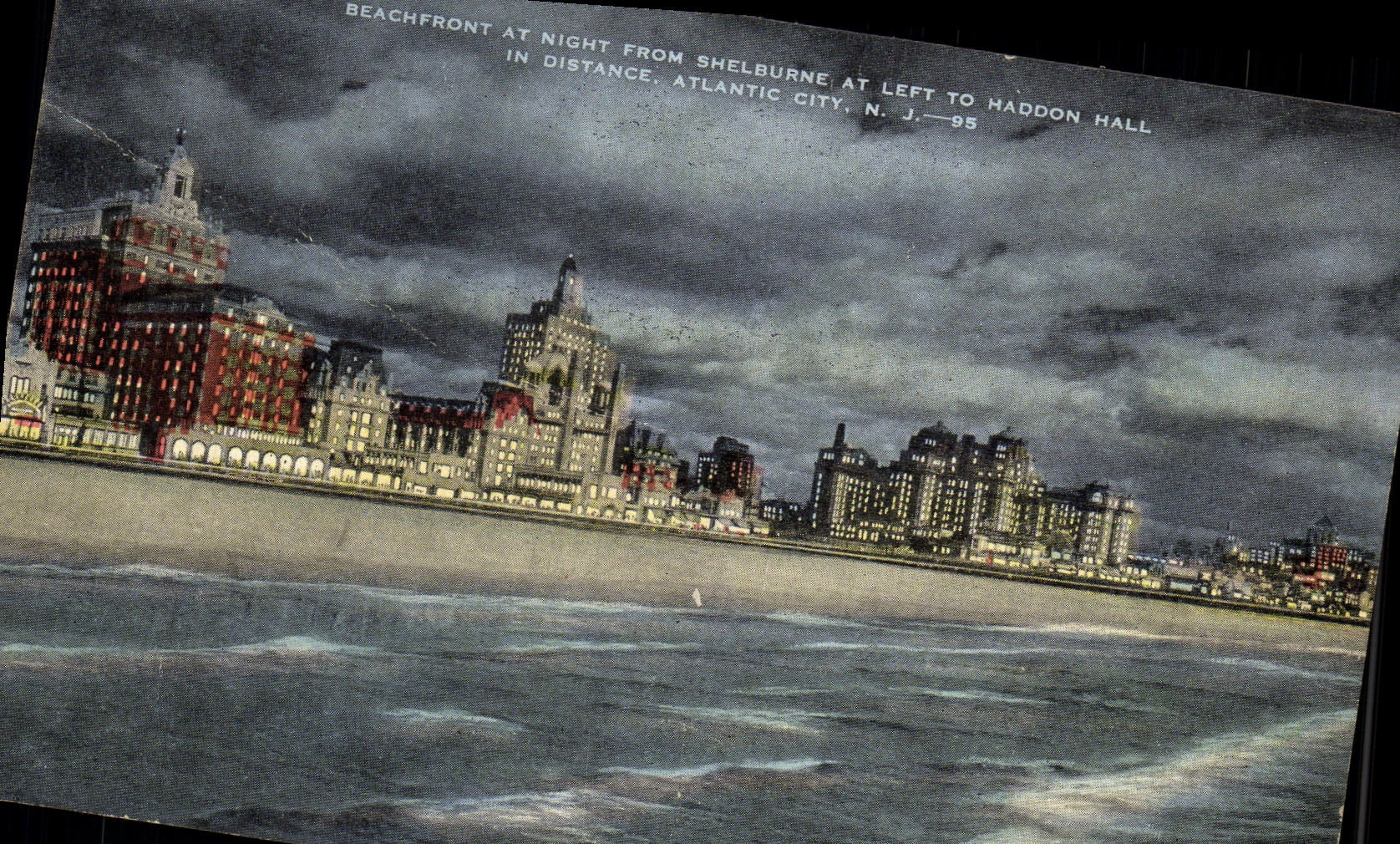 VINTAGE POSTCARD Beachfront At Night Shelburne At Left To Haddon Hall