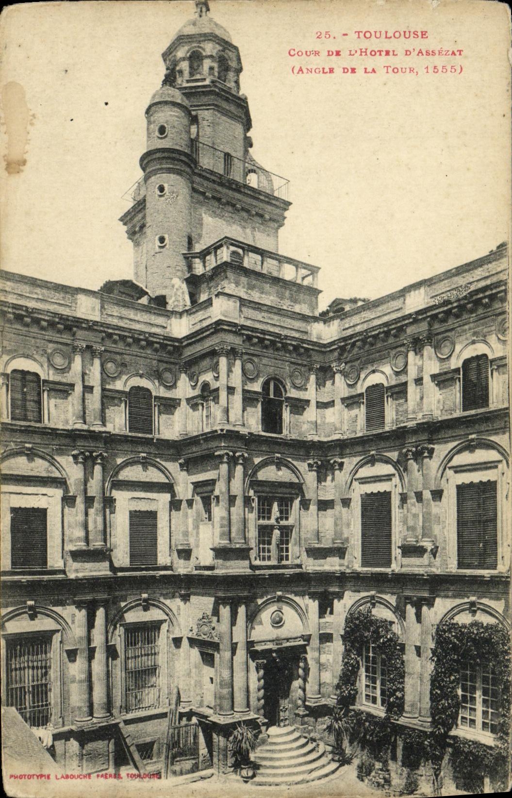 Corte de Toulouse de la POSTAL de la VENDIMIA de L angulo del hotel D Assezat de la torre