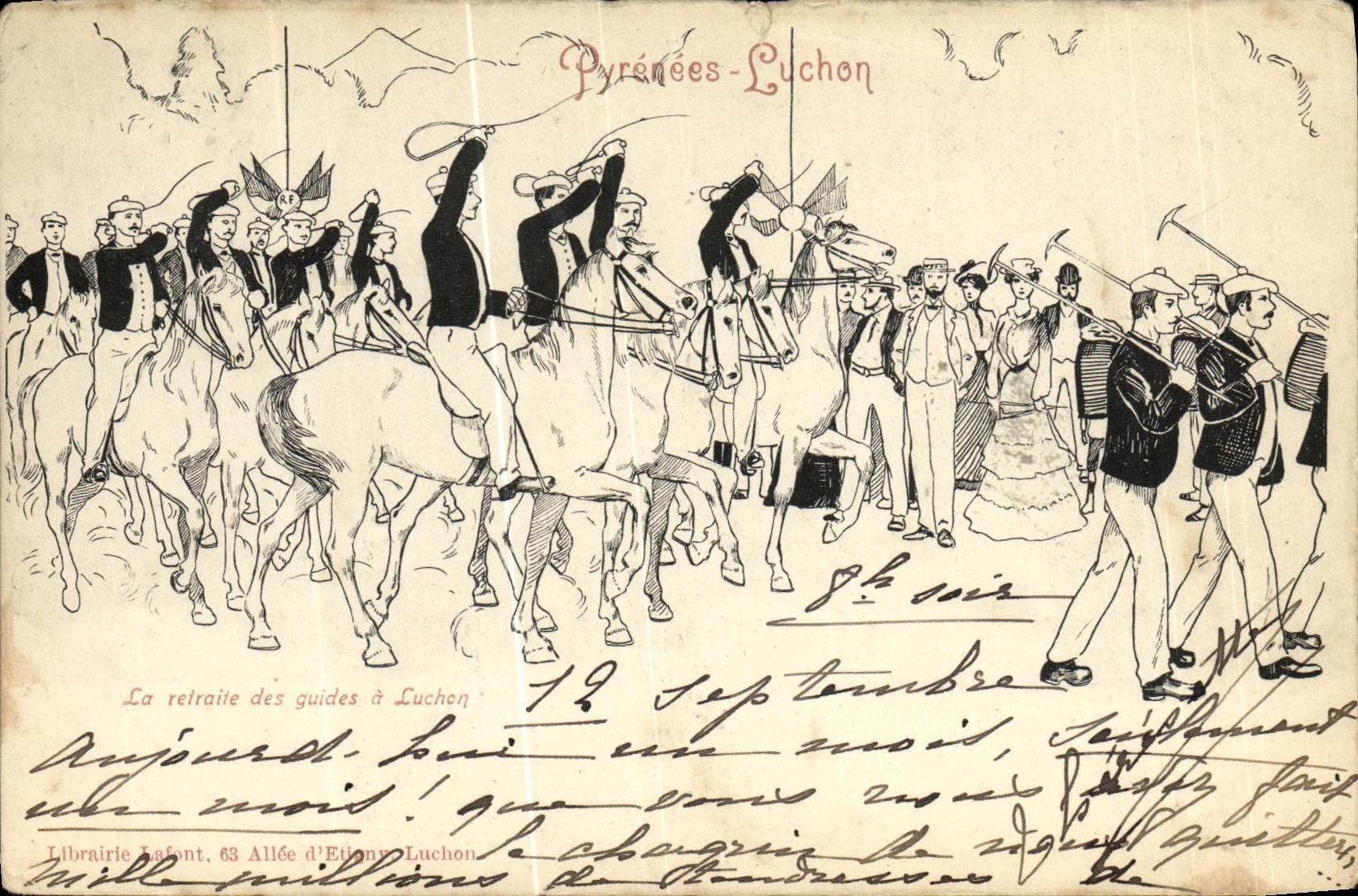 VINTAGE POSTCARD Luchon the Retirement of the Guides