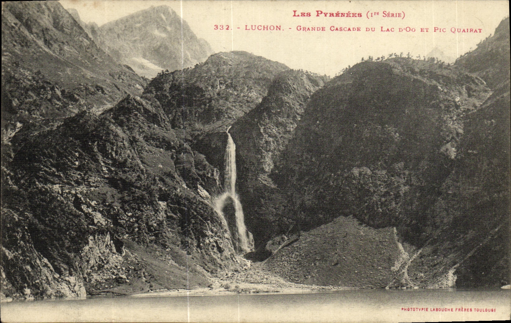 VINTAGE POSTCARD Luchon Large Cascade Of the Lake D oo and peak Quairat