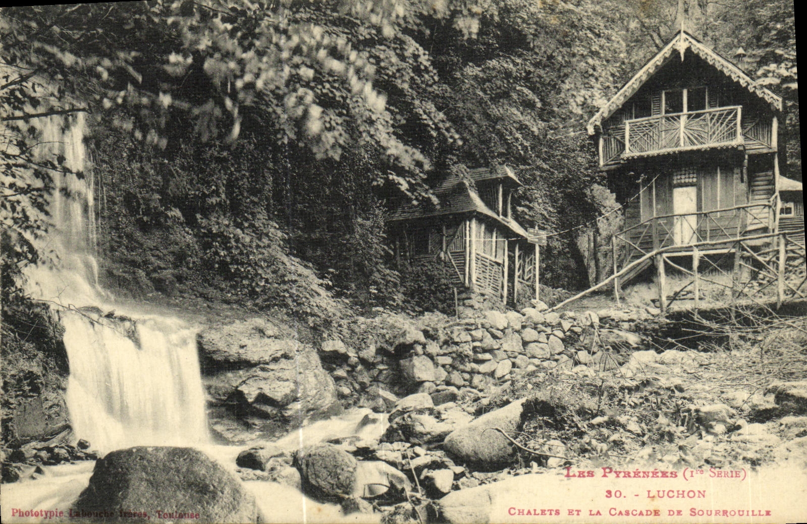 VINTAGE POSTCARD Luchon Country cottage And the Cascade De Sourrouille