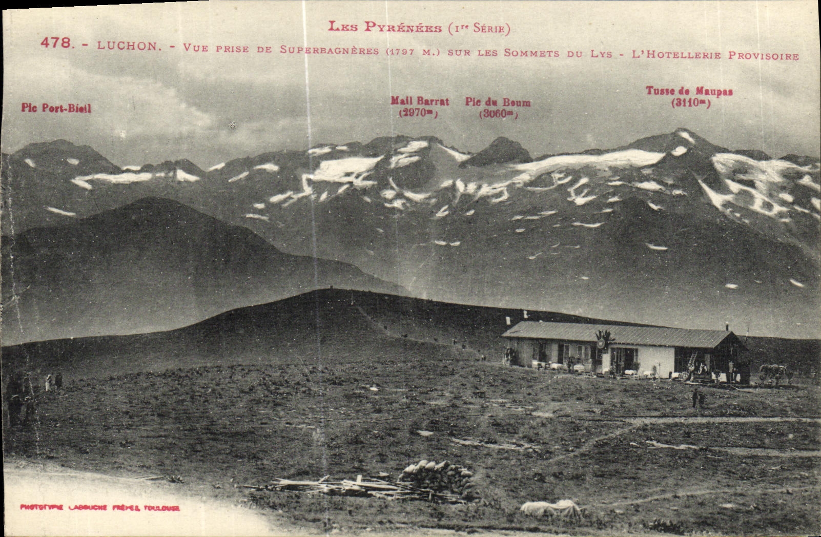 VINTAGE POSTCARD Luchon Seen from De Superbagneres on the tops of the Lily L hotel trade provisional