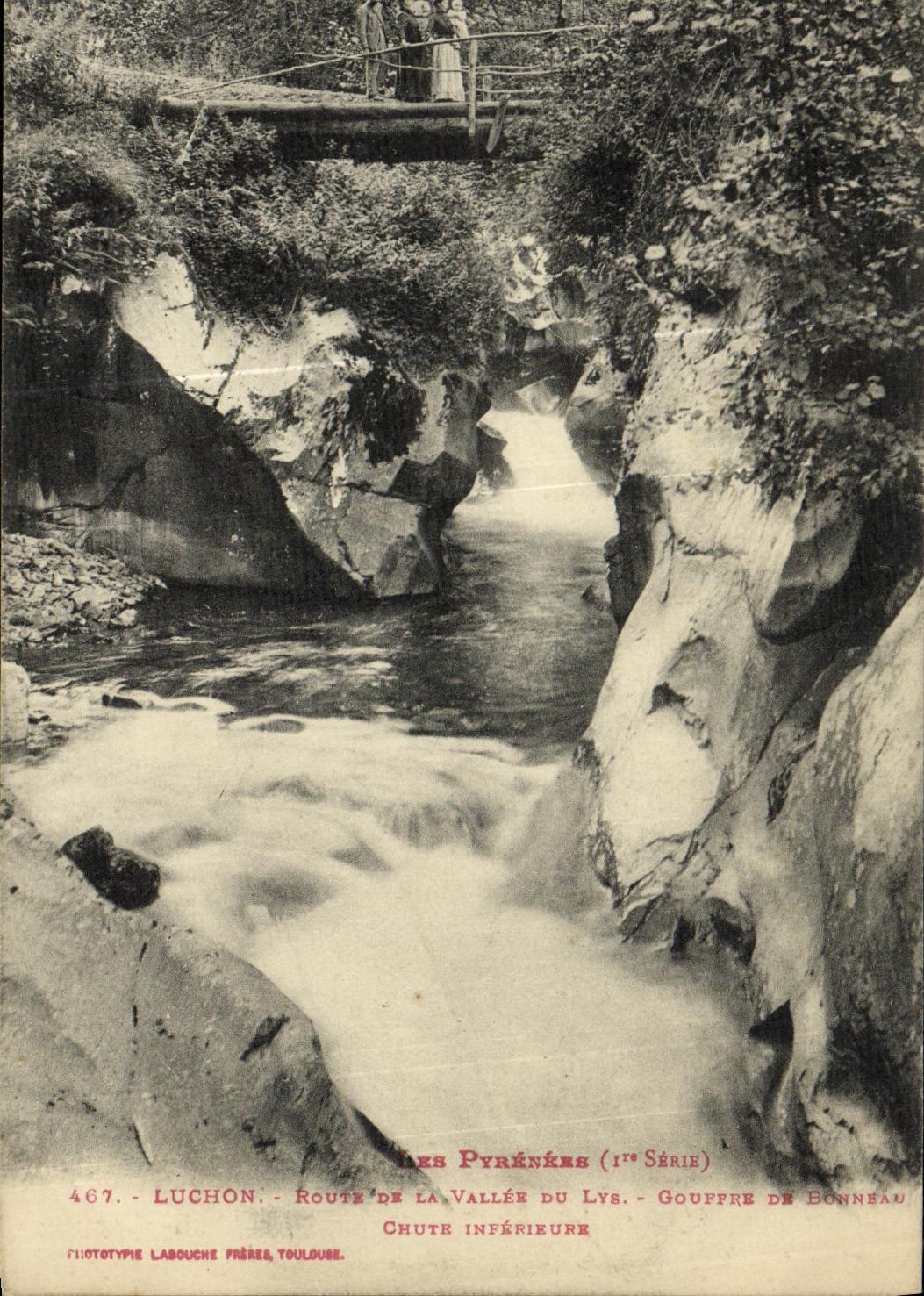 VINTAGE POSTCARD Luchon Route Of the Valley Of the Lily Pit of Bonneau Falls lower