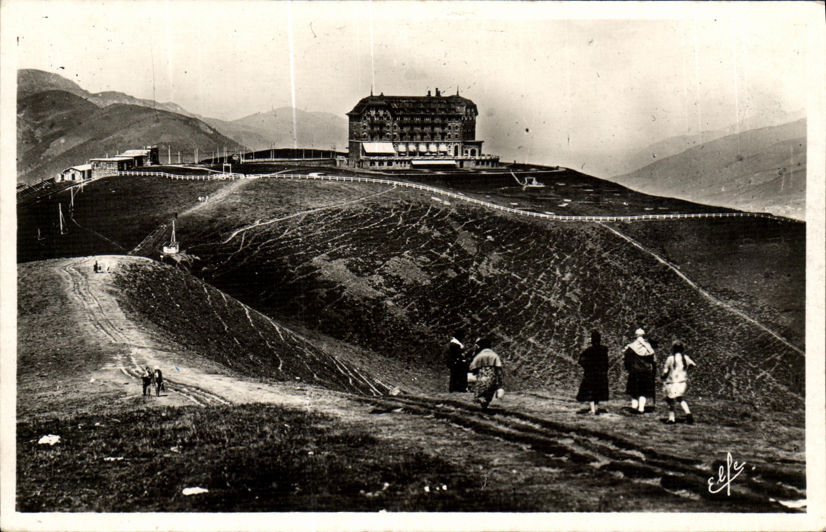 VINTAGE POSTCARD Luchon Superbagneres Train station and the Large Hotel