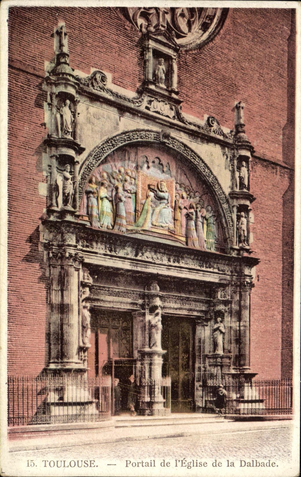 Puerta de Toulouse de la POSTAL de la VENDIMIA de L iglesia de Dalbade