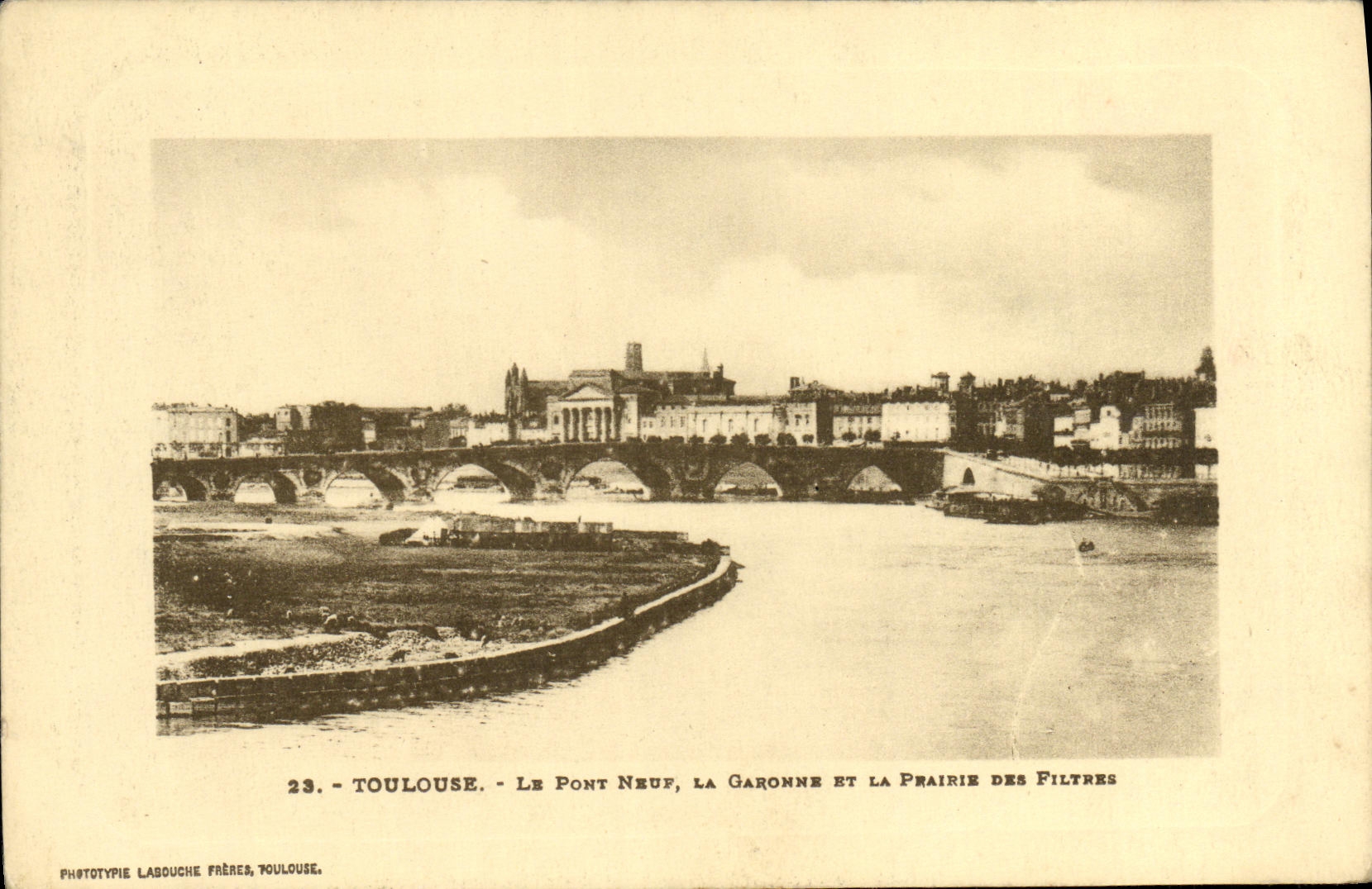POSTAL Toulouse de la VENDIMIA el nuevo puente el Garona y la almeja dura de la cascara de los filtros