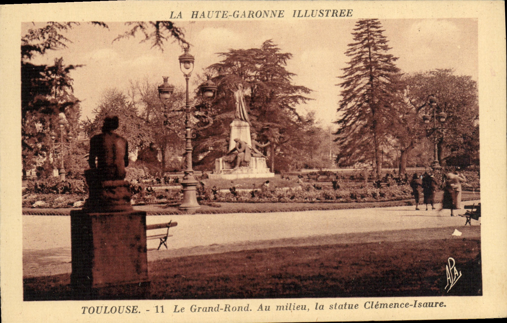 POSTAL Toulouse de la VENDIMIA el redondo grande en el medio la estatua Clemence Isaure