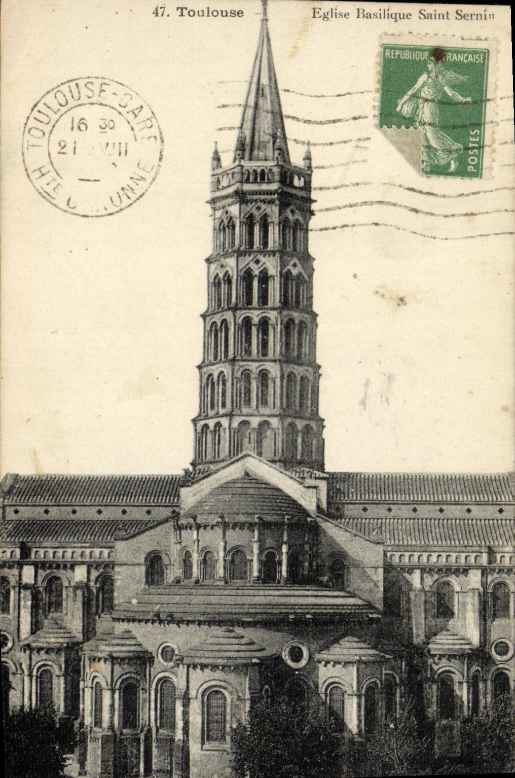 Basilica santa Sernin de la iglesia de Toulouse de la POSTAL de la VENDIMIA