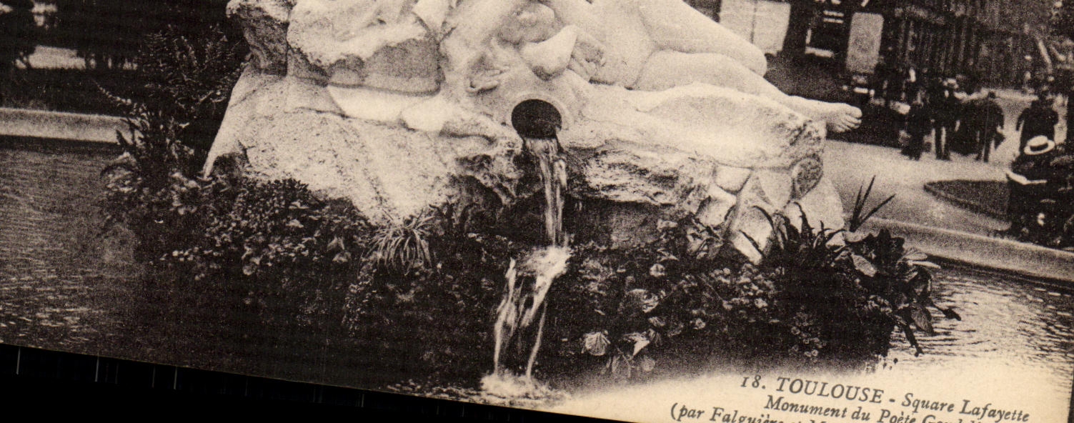 Monumento de Lafayette del jardin público de Toulouse de la POSTAL de la VENDIMIA del poeta de Goudelin