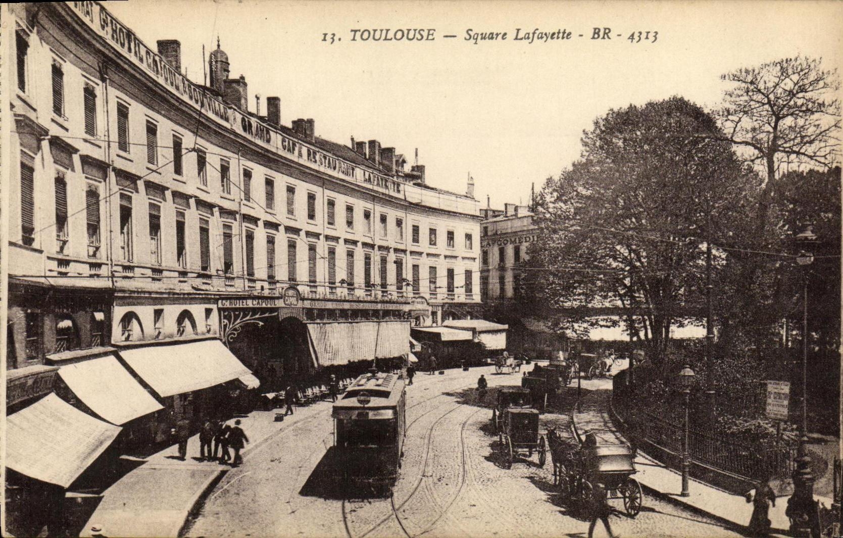 Tranvia de Lafayette del jardin público de Toulouse de la POSTAL de la VENDIMIA