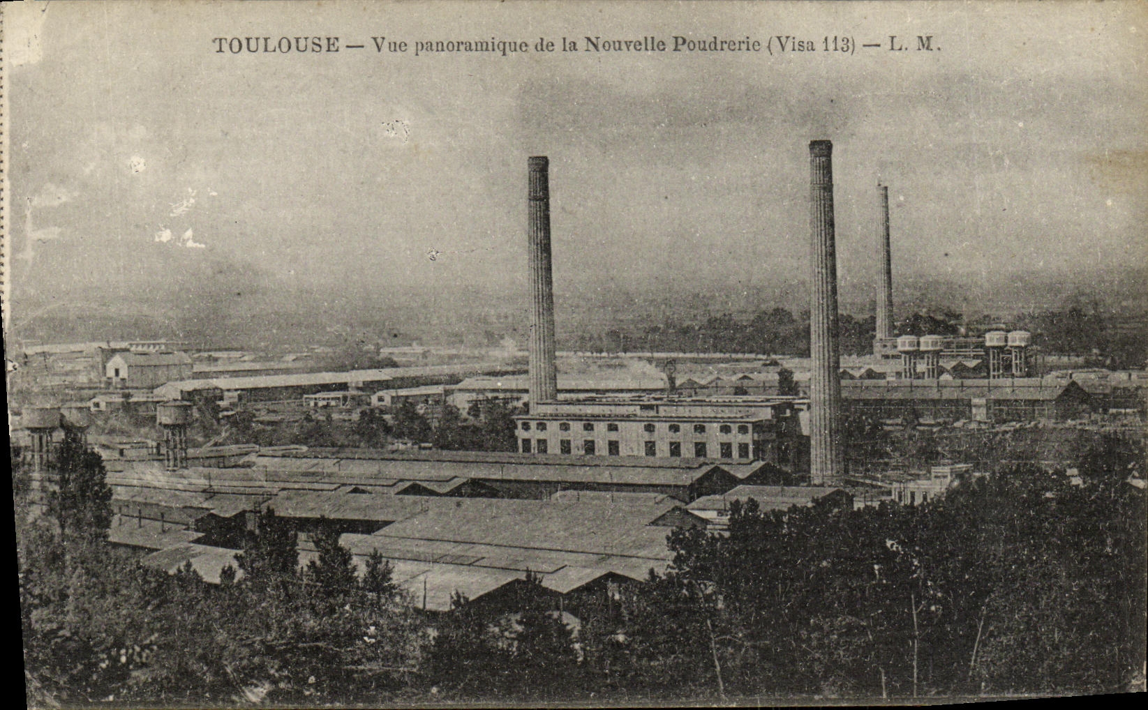 Opinion panoramica de Toulouse de la POSTAL de la VENDIMIA del nuevo molino del polvo