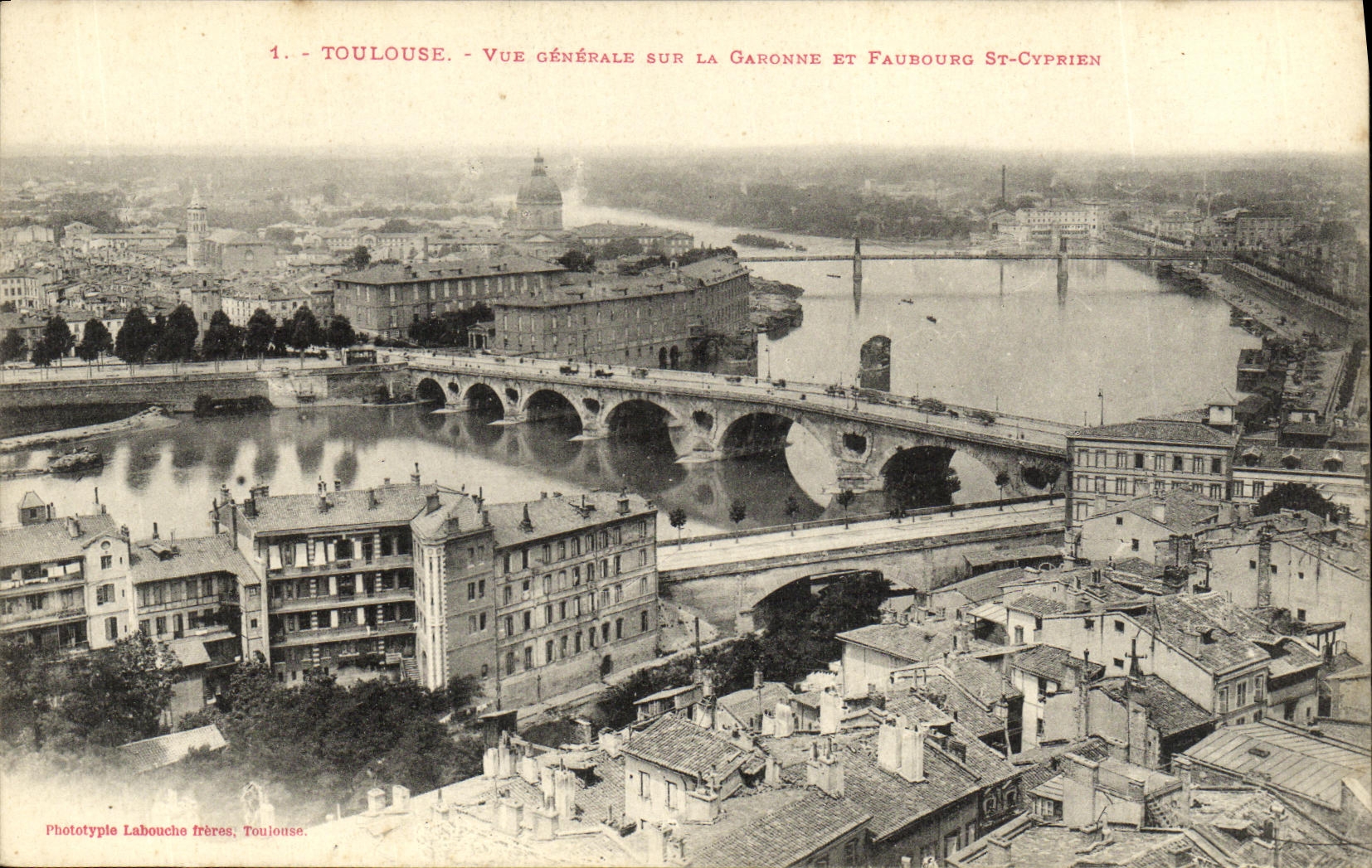 Opinion de Toulouse de la POSTAL de la VENDIMIA sobre el Garona y el St Cipriano de Faubourg