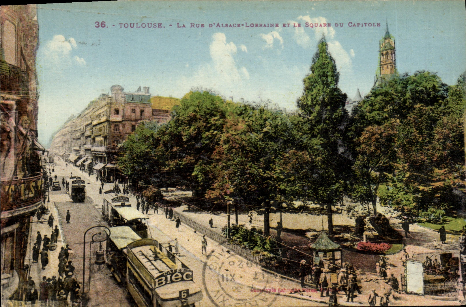 POSTAL Toulouse de la VENDIMIA la calle D Lorena Alsacia y el jardin público de Capitole