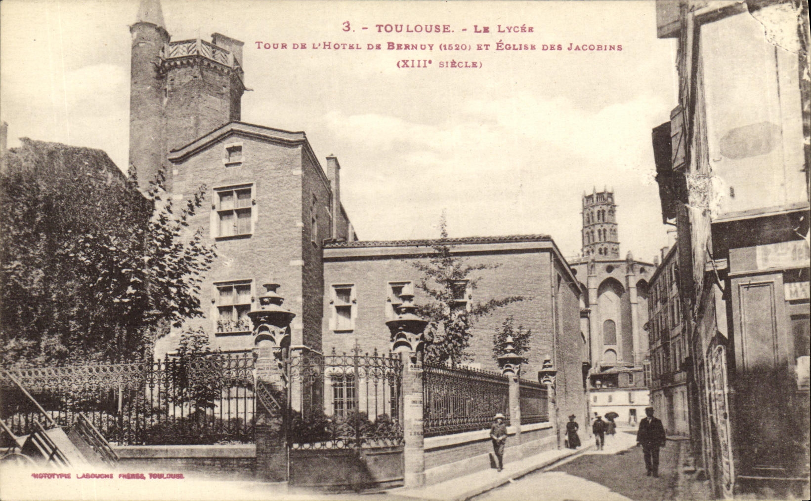 POSTAL Toulouse de la VENDIMIA la vuelta de la universidad de L ayuntamiento de Bernoy y de la iglesia del Jacobins