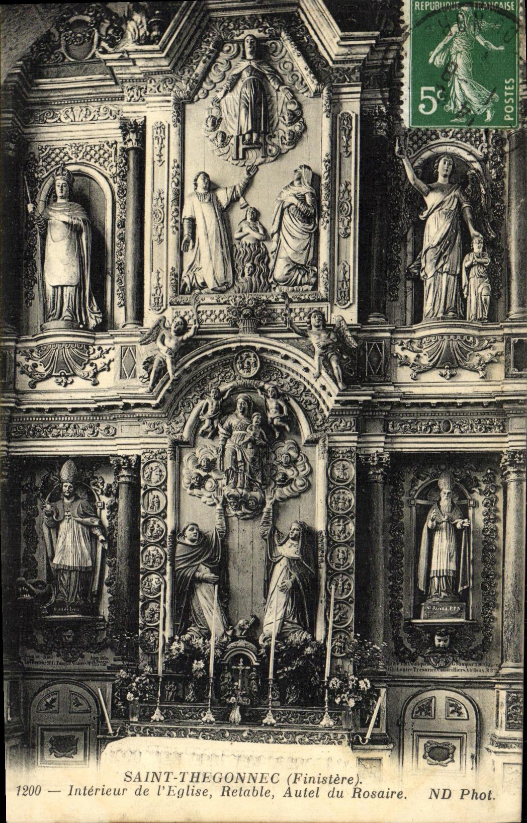 VINTAGE POSTCARD Holy Interior Thegonnec of L Church Retable Furnace bridge of the rosary