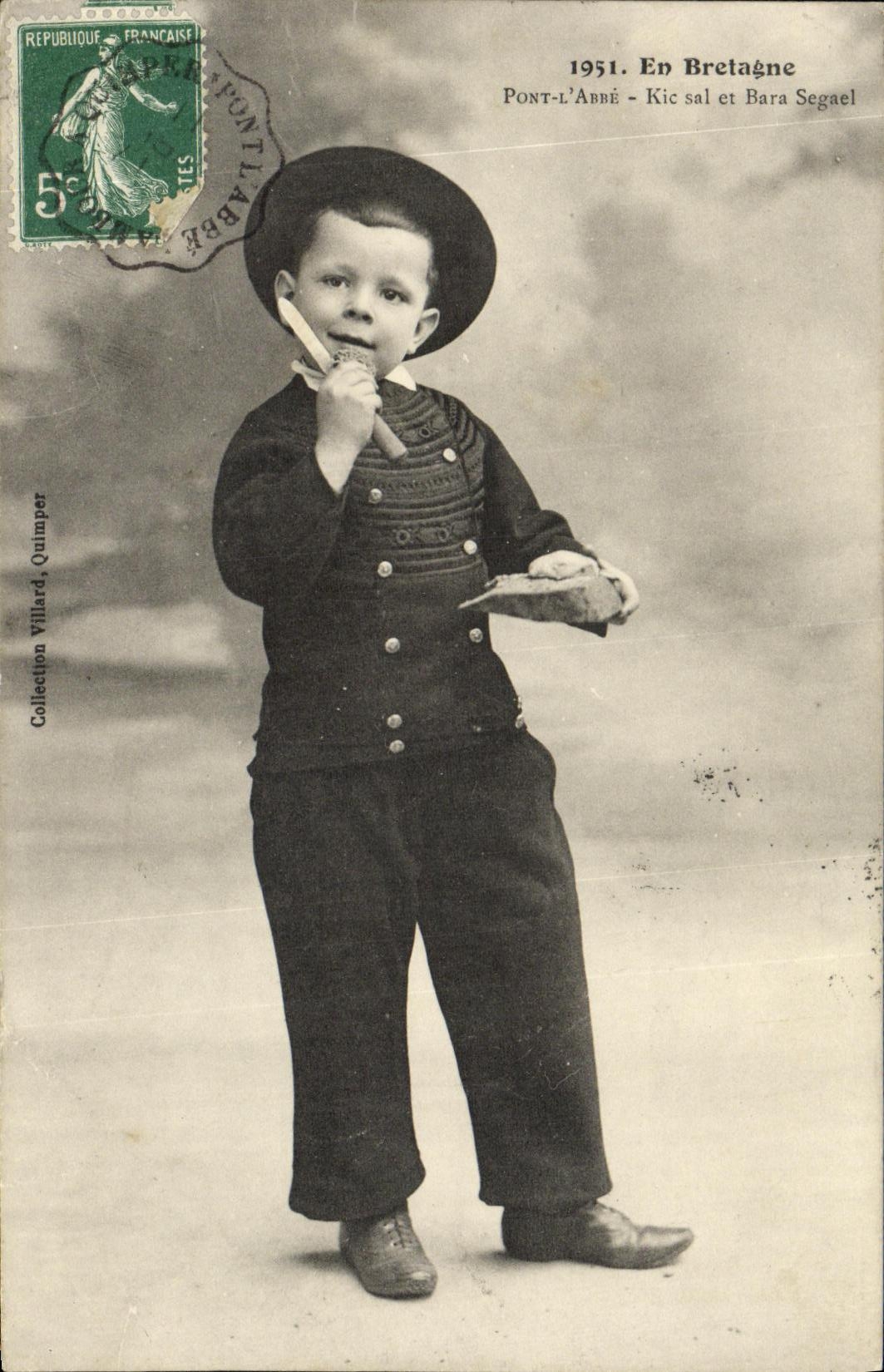 VINTAGE POSTCARD In Brittany Bridge L abbot Kic Sal and Bara Segael Folklore Child