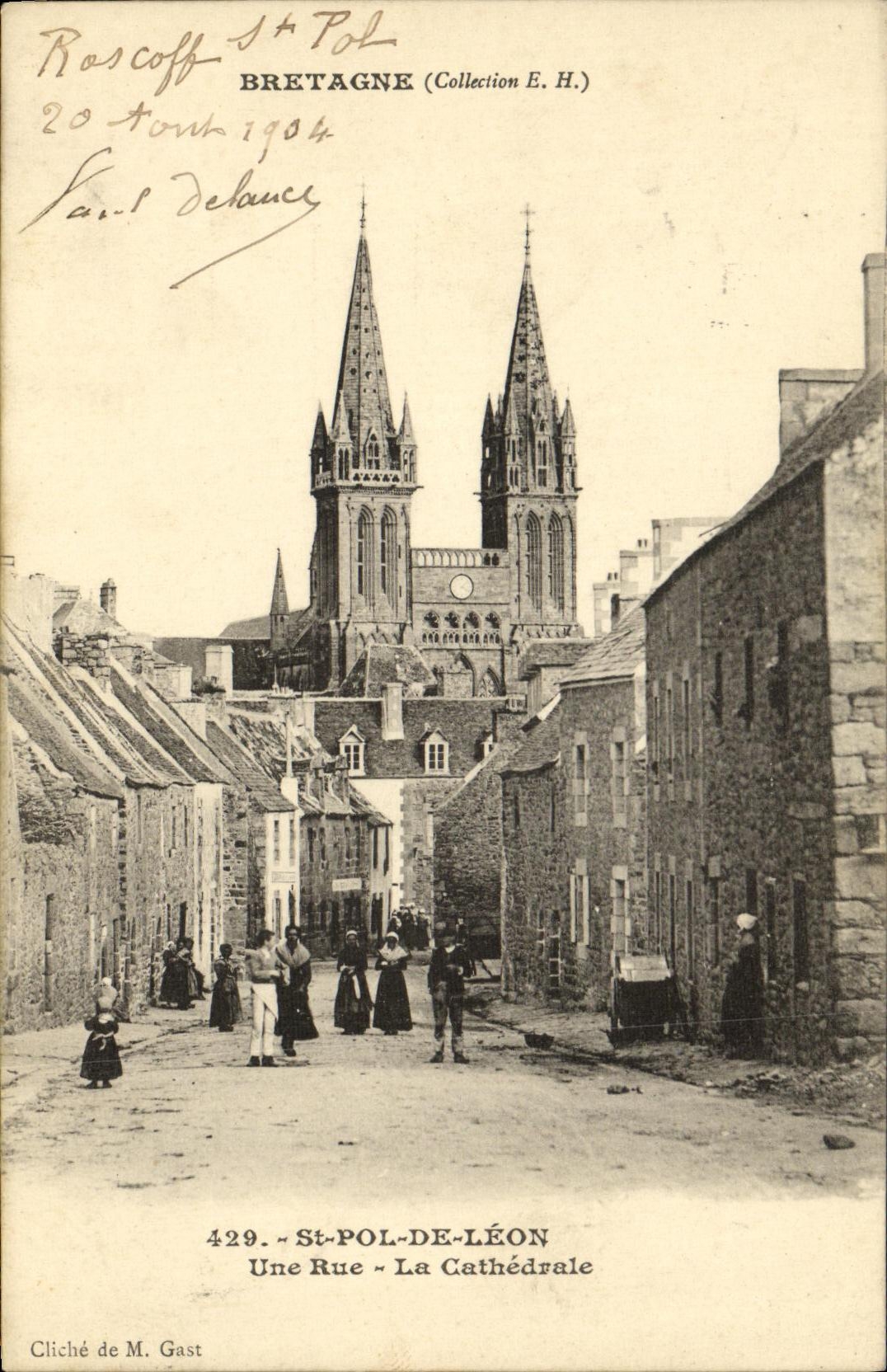 VINTAGE POSTCARD St pol  Of Leon a Street the Cathedral