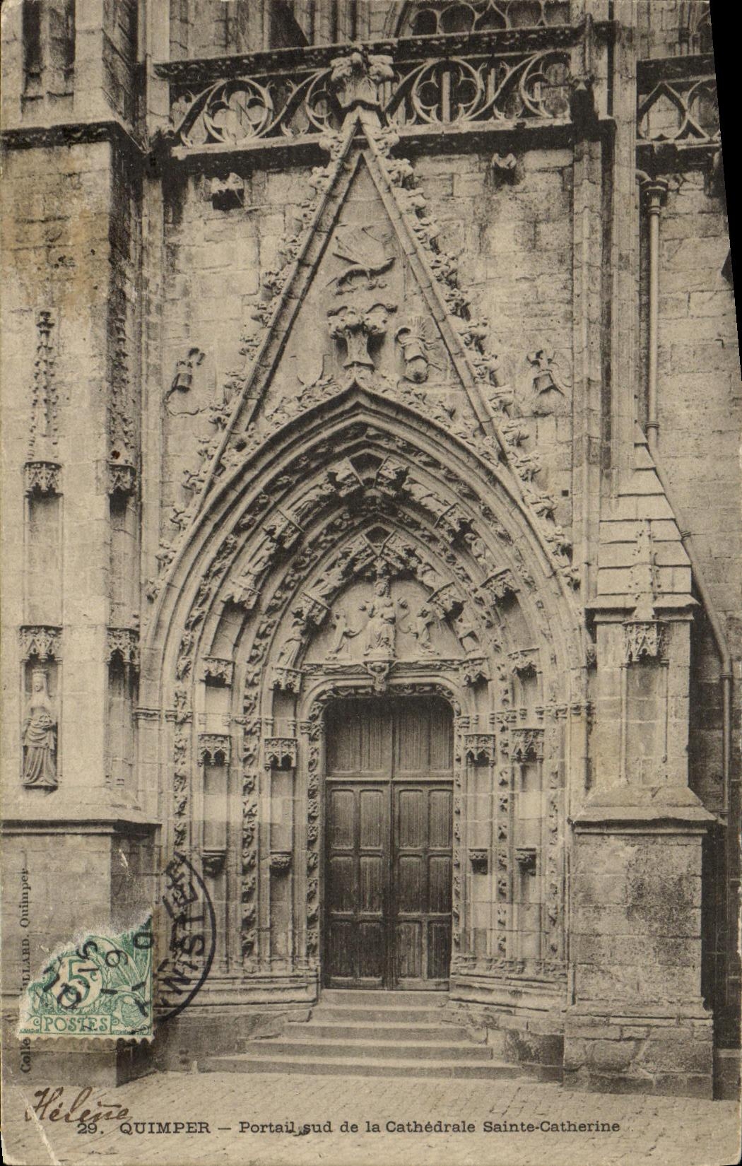 VINTAGE POSTCARD Quimper southern Gate of the Cathedral Sainte Catherine