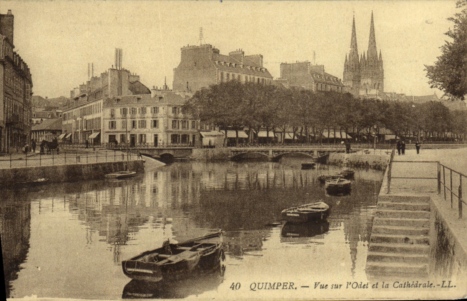 VINTAGE POSTCARD Quimper Seen on L Odet and the Cathedral