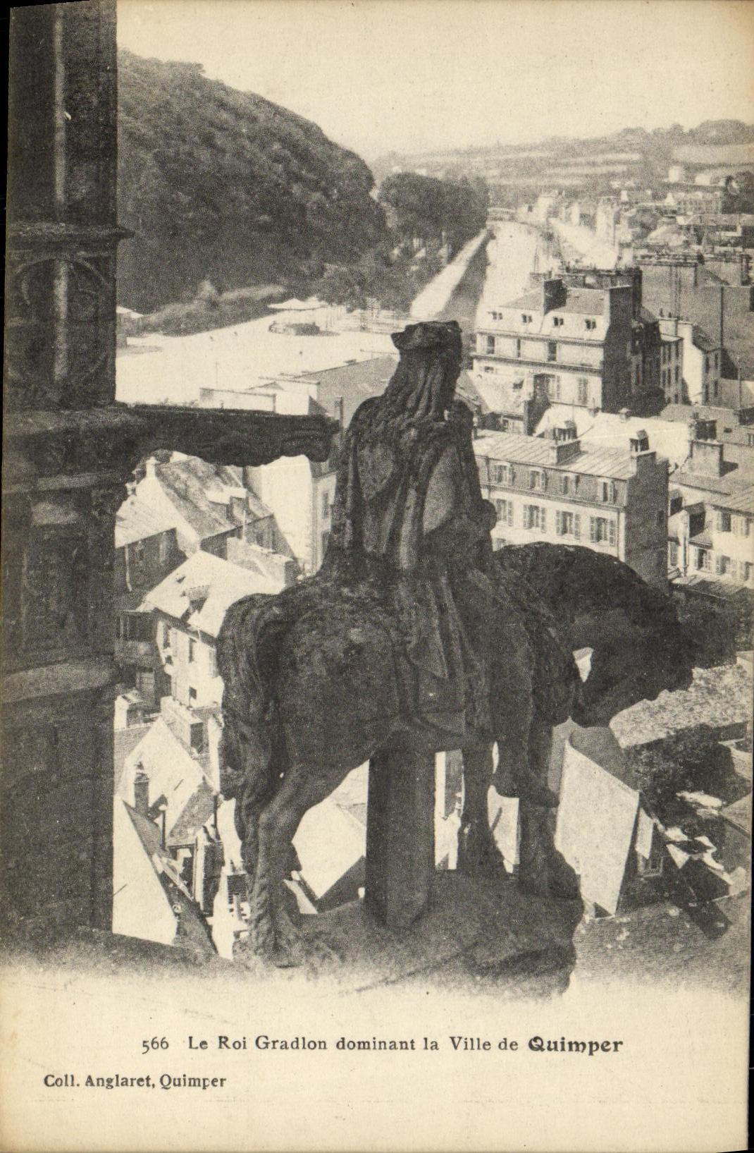 VINTAGE POSTCARD King Gradlon dominating the Town of Quimper