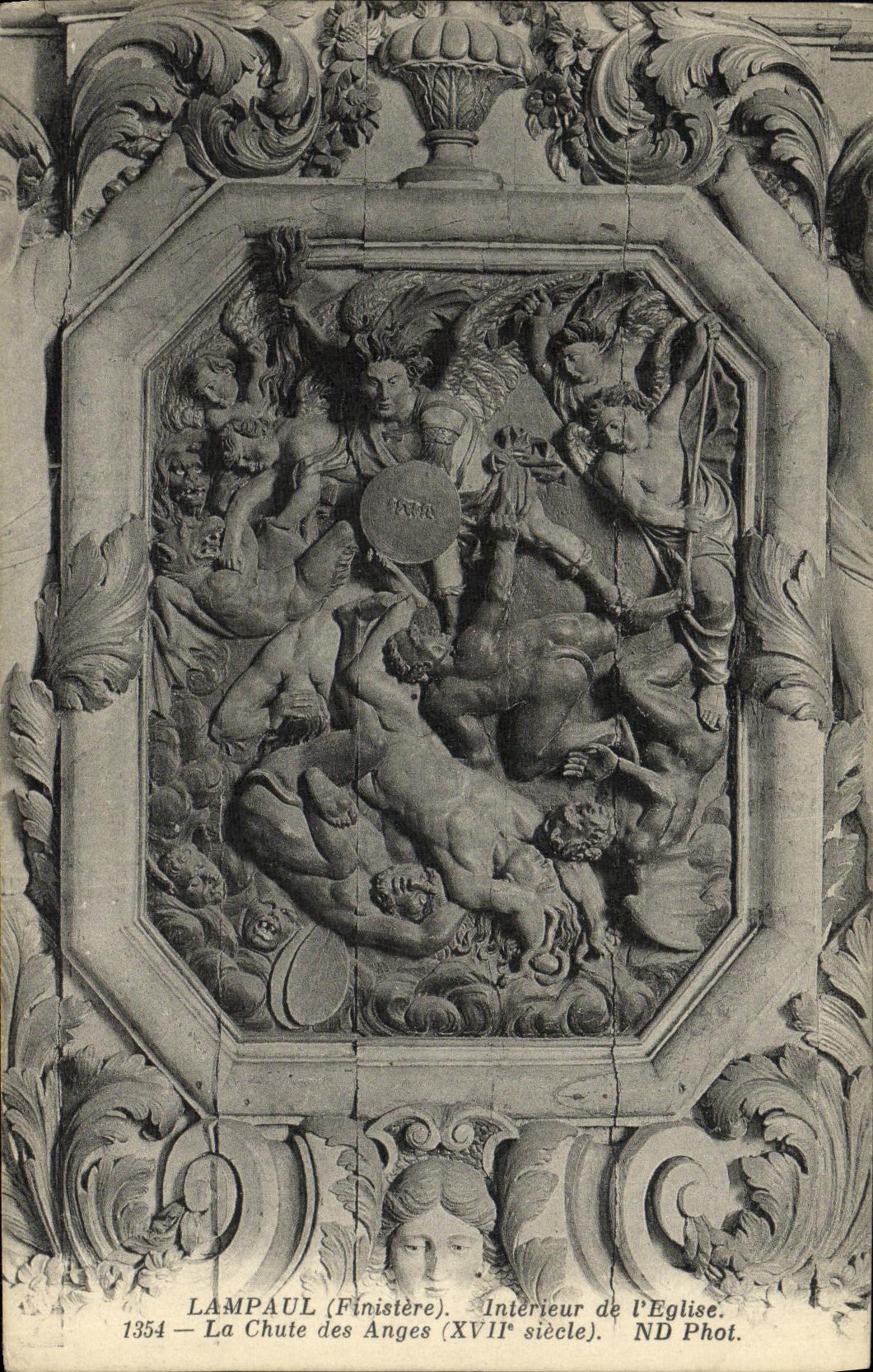 VINTAGE POSTCARD Interior Lampaul of L Church the Fall of the Angels