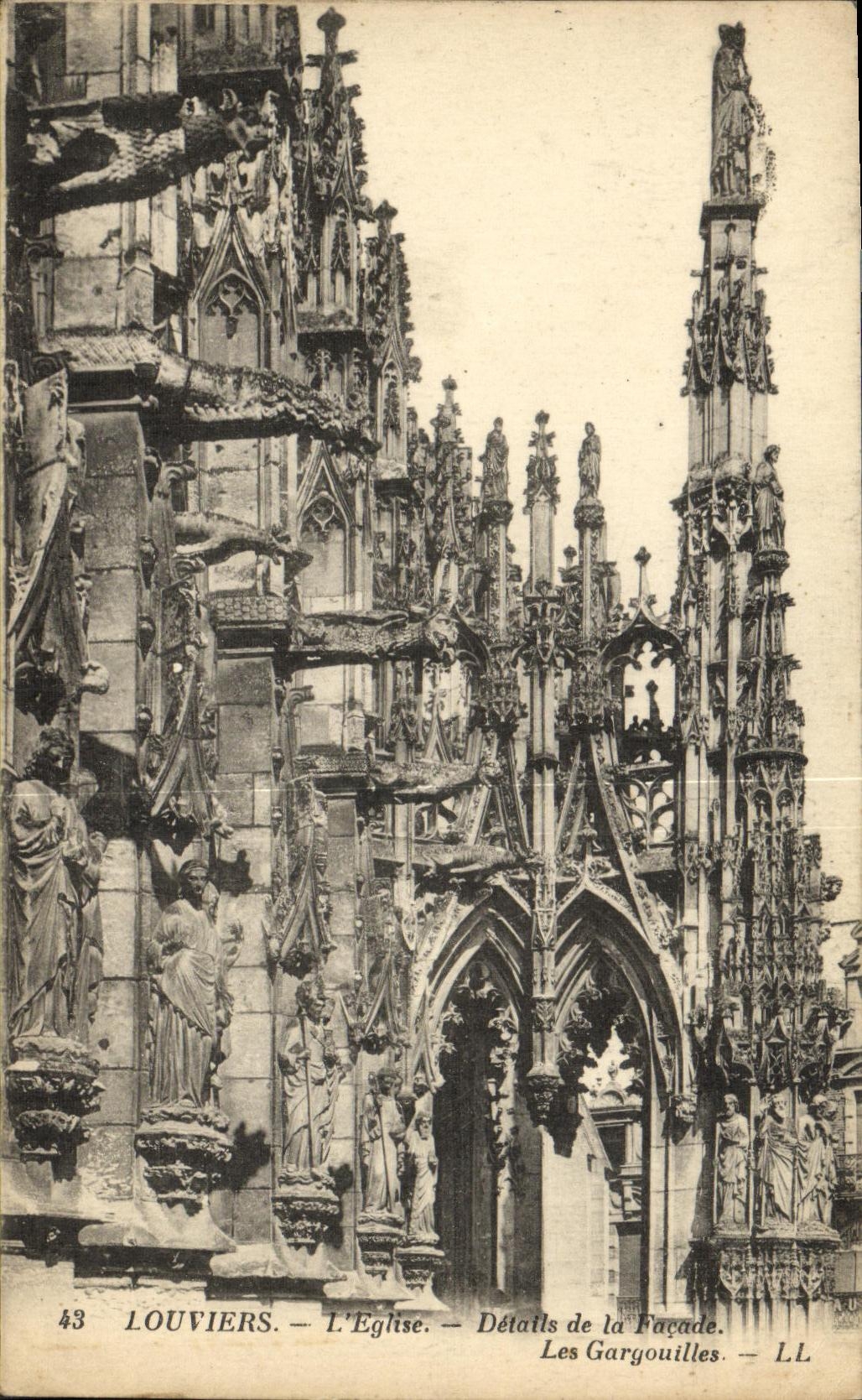 POSTAL Louviers L detalles de la VENDIMIA de la iglesia de las canerias del humo del ataque frontal