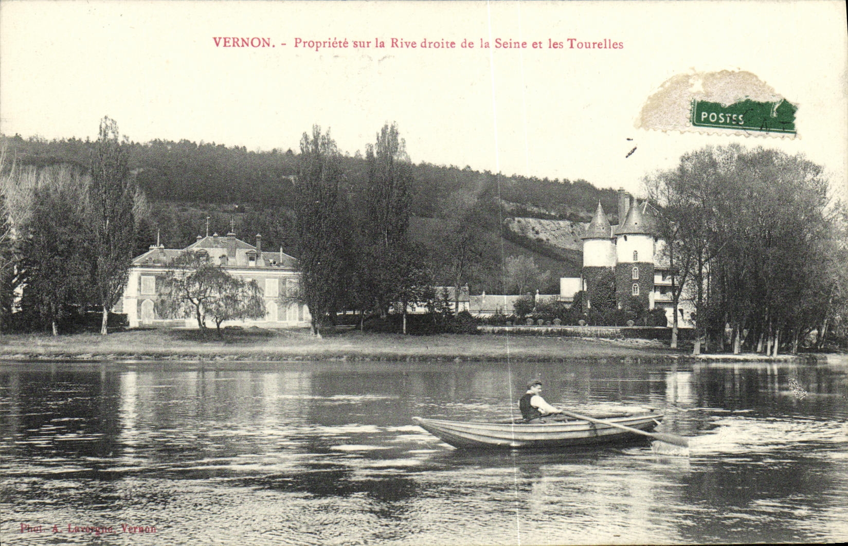 VINTAGE POSTCARD Vernon Property on the Bank dorite of the Seine and the Turrets Boat
