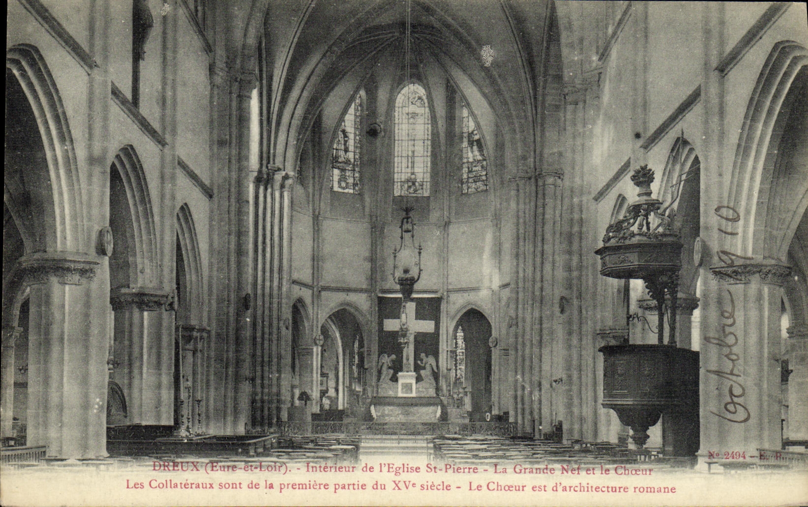 POSTAL Dreux interior de la VENDIMIA de L St Pedro de la iglesia el grandes cubo y estribillo