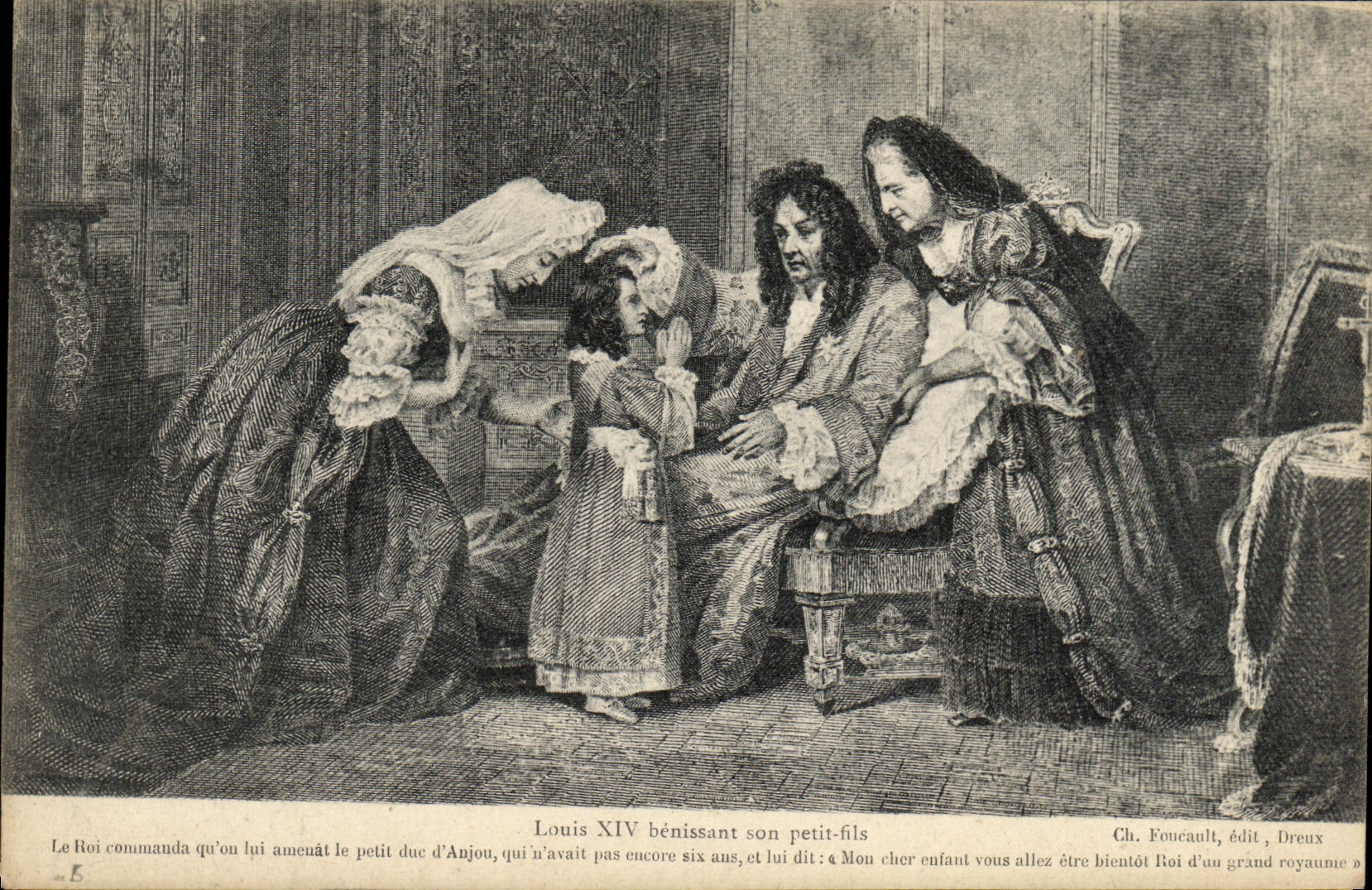 POSTAL Louis XlV de la VENDIMIA que bendice sus pequenos ajustes Dreux