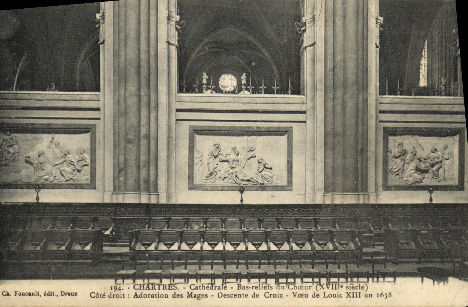CPA Chartres Cathedrale Bas relief du Choeur Adoration des mages Descente de Croix Voeu de Louis XIII en 1638