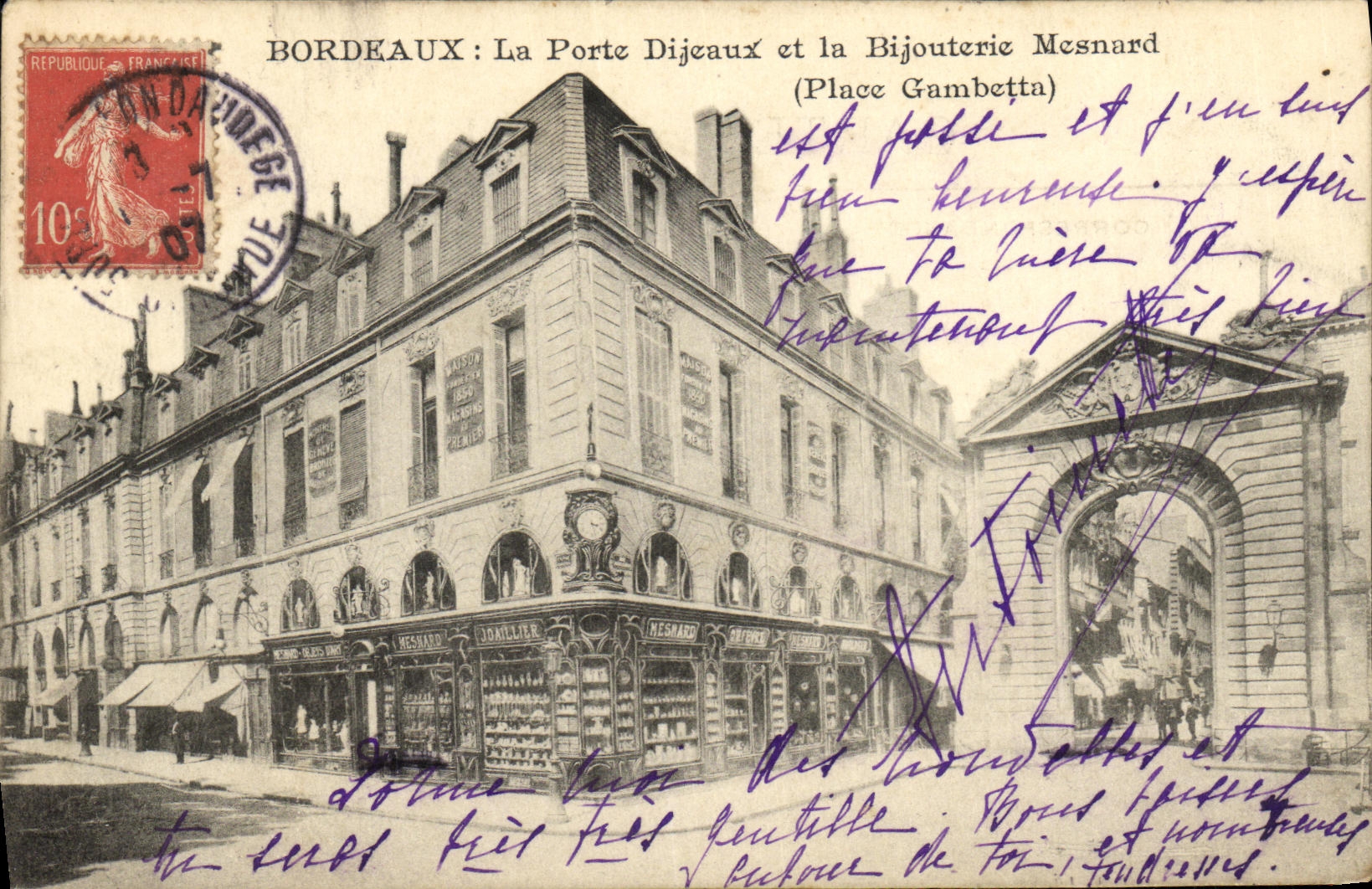 CPA Bordeaux La Porte Dijeaux et la Bijouterie Mesnard Place Gambetta