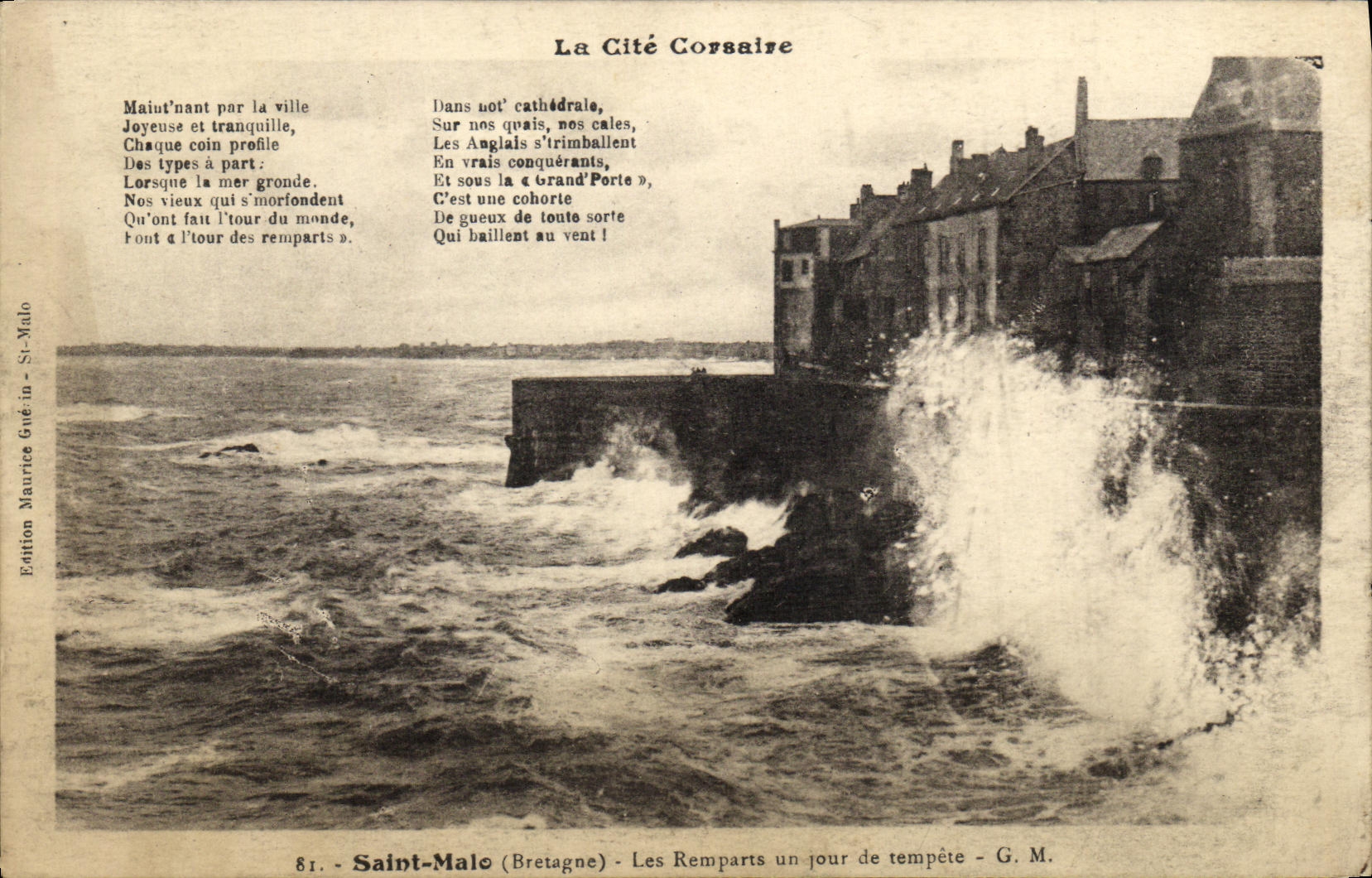 VINTAGE POSTCARD Holy Malo Walls one Day of storm